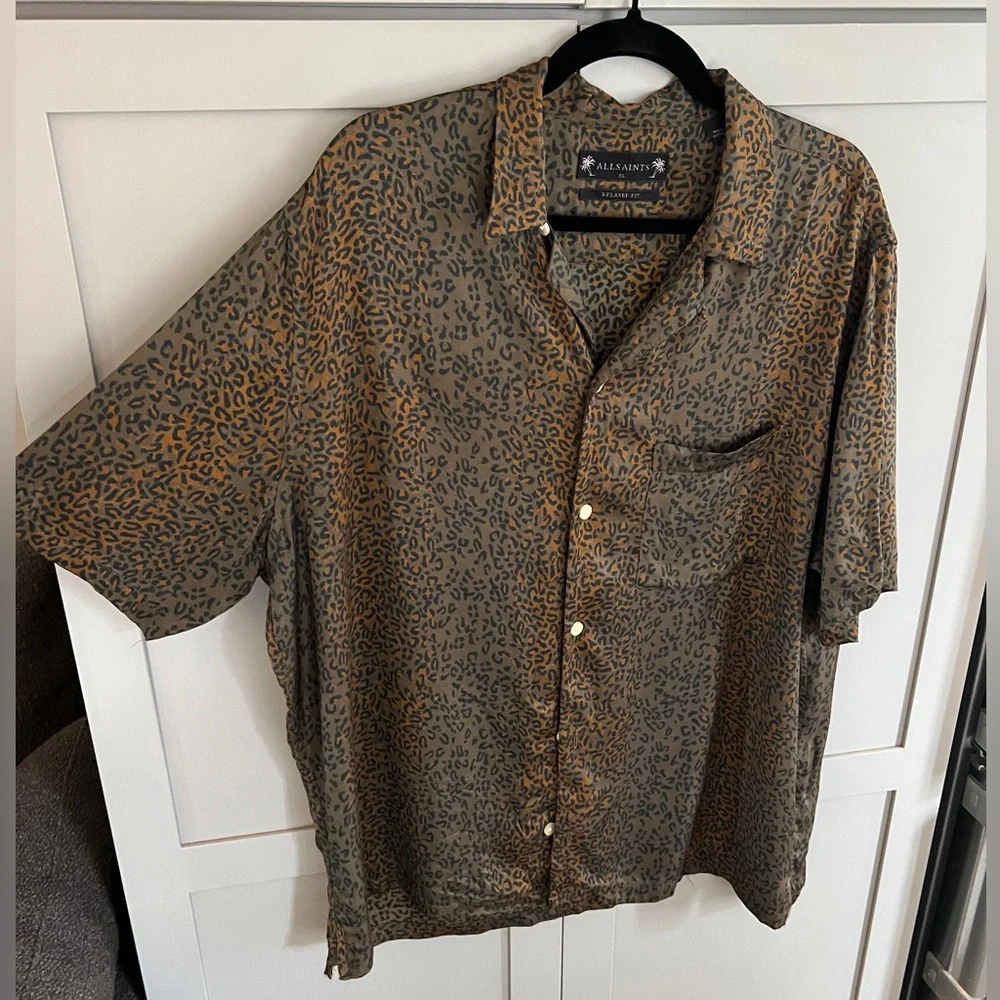 All Saints silk Brown Leopard Pattern Shirt - Picture 8 of 8